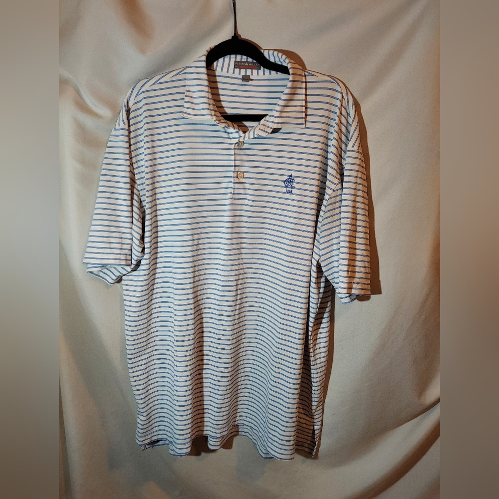 Peter Millar Navy and White Striped Summer Comfort Polo